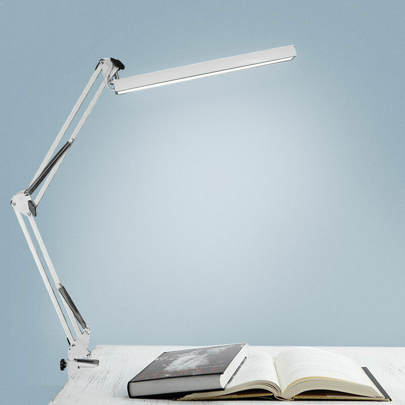 Desk Lamp Work Reading Adjustable Folding Clip-on LED Table Swing Arm Light Lamp