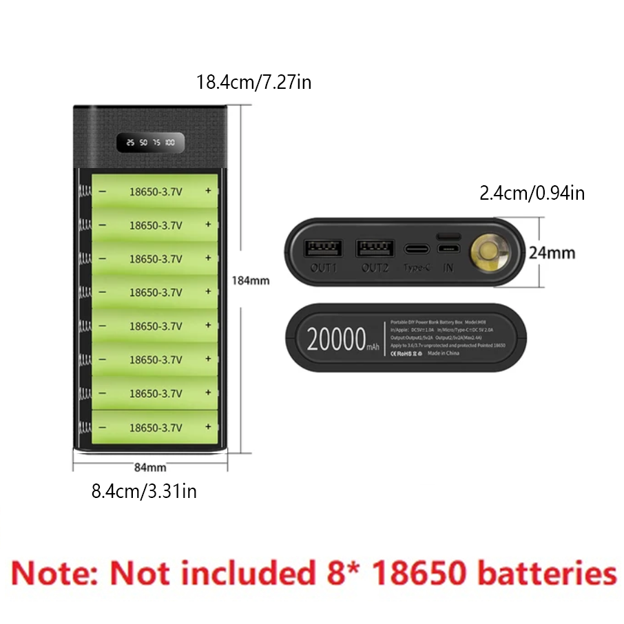 8*18650 DIY Digital Display Mobile Power Fast Charging Power Box No Batteries