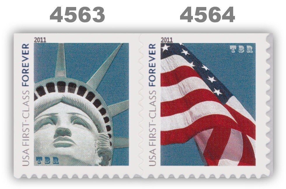 4563-64 4564a Forever Lady Liberty & Flag Pane Attached Pair 2011 MNH - Buy Now-image