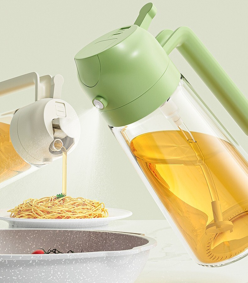 470ml Glass Oil Spray Bottle 2-in-1 Kitchen Dispenser for Cooking Olive Oil