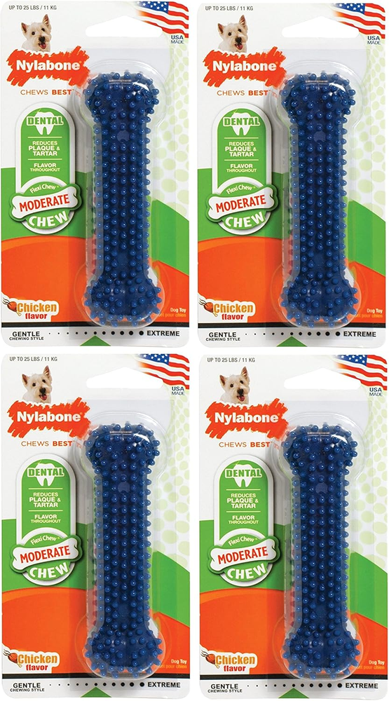 4 Pack of Moderate Chew Dental Chew Toys, Regular, Chicken Flavor, Made in the U
