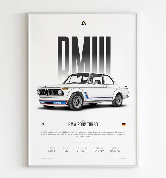 BMW 2002 | Old School Rally Car | Boys Room Decor | Husband Gift | BMW Retro