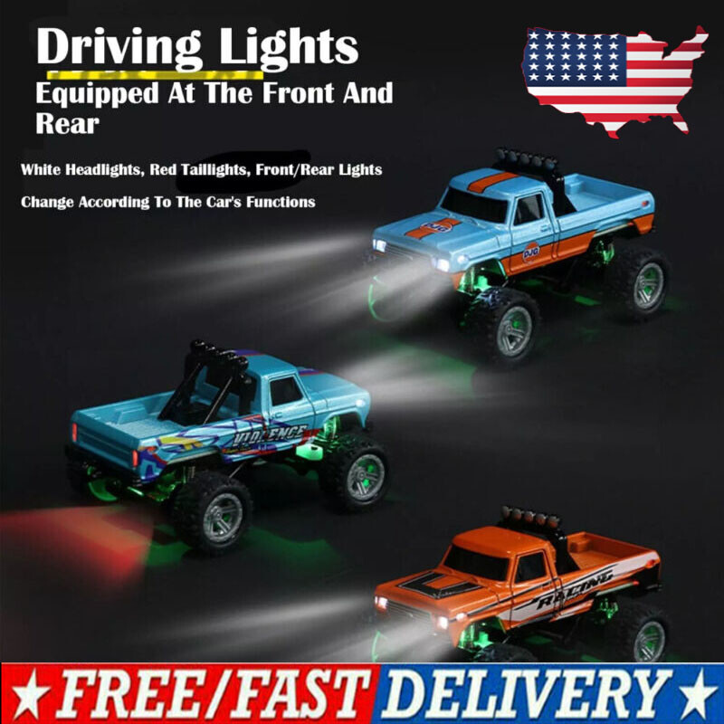 Mini RC Monster Truck USBC Rechargeable Underflow with Trailer,1:64 Scale Alloy~