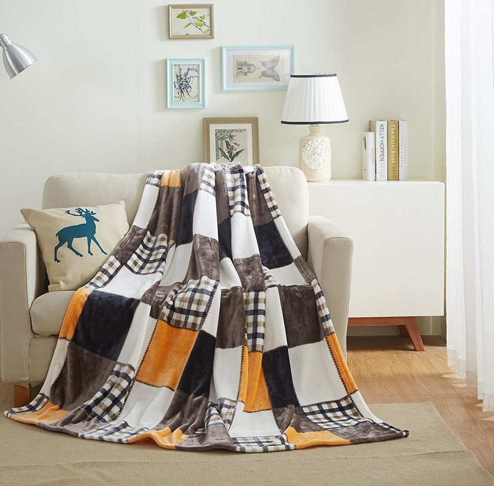 Tache Orange Plaid Blanket Fall Orange Farmhouse Super Soft Micro Fleece Plai...
