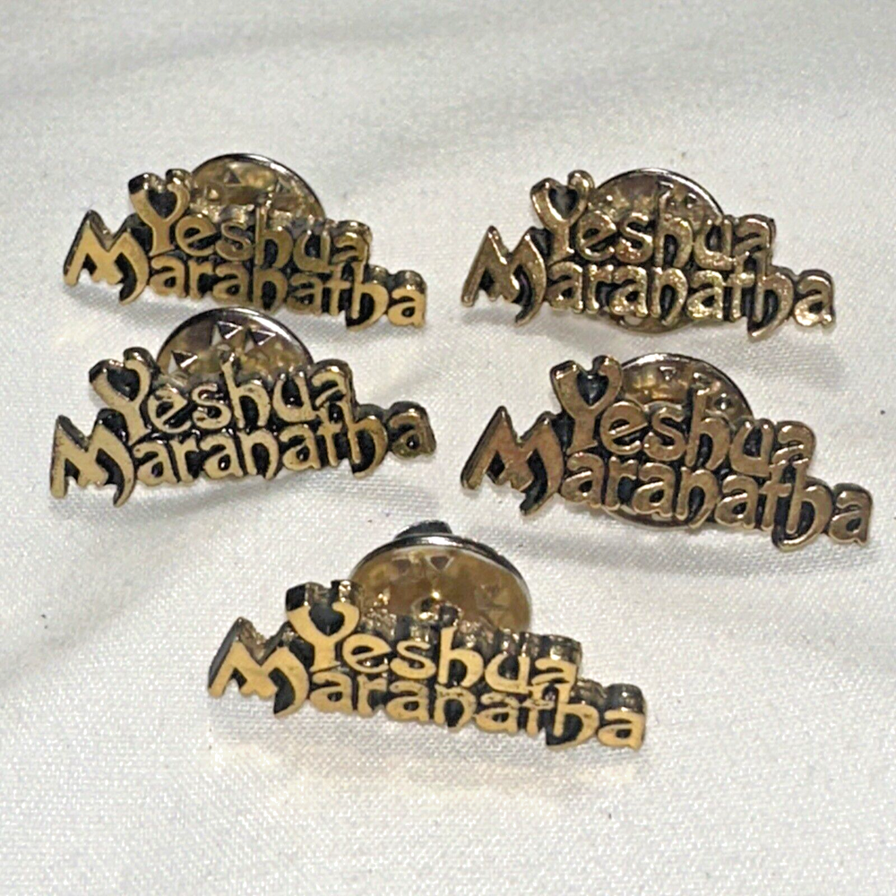 Lot of 5 Gold Metal Yeshua Maranatha Christian Brooch Lapel Tie Pin Set for Men and Women