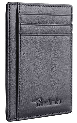 Travelambo Front Pocket Minimalist Leather Slim Wallet RFID Black Matte