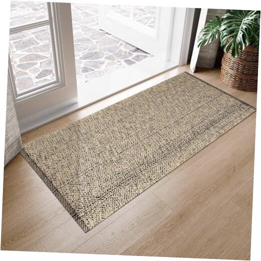 Washable Kitchen Rug 2' x 4.3', Natural Bathroom Runner Rug, Reversible Small