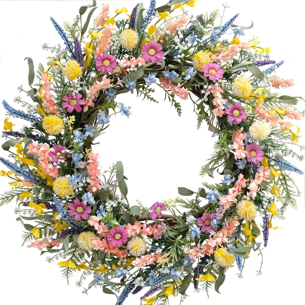 Colorful 24 Inch Forsythia Flower Wreath for Spring Summer Front Door Decor