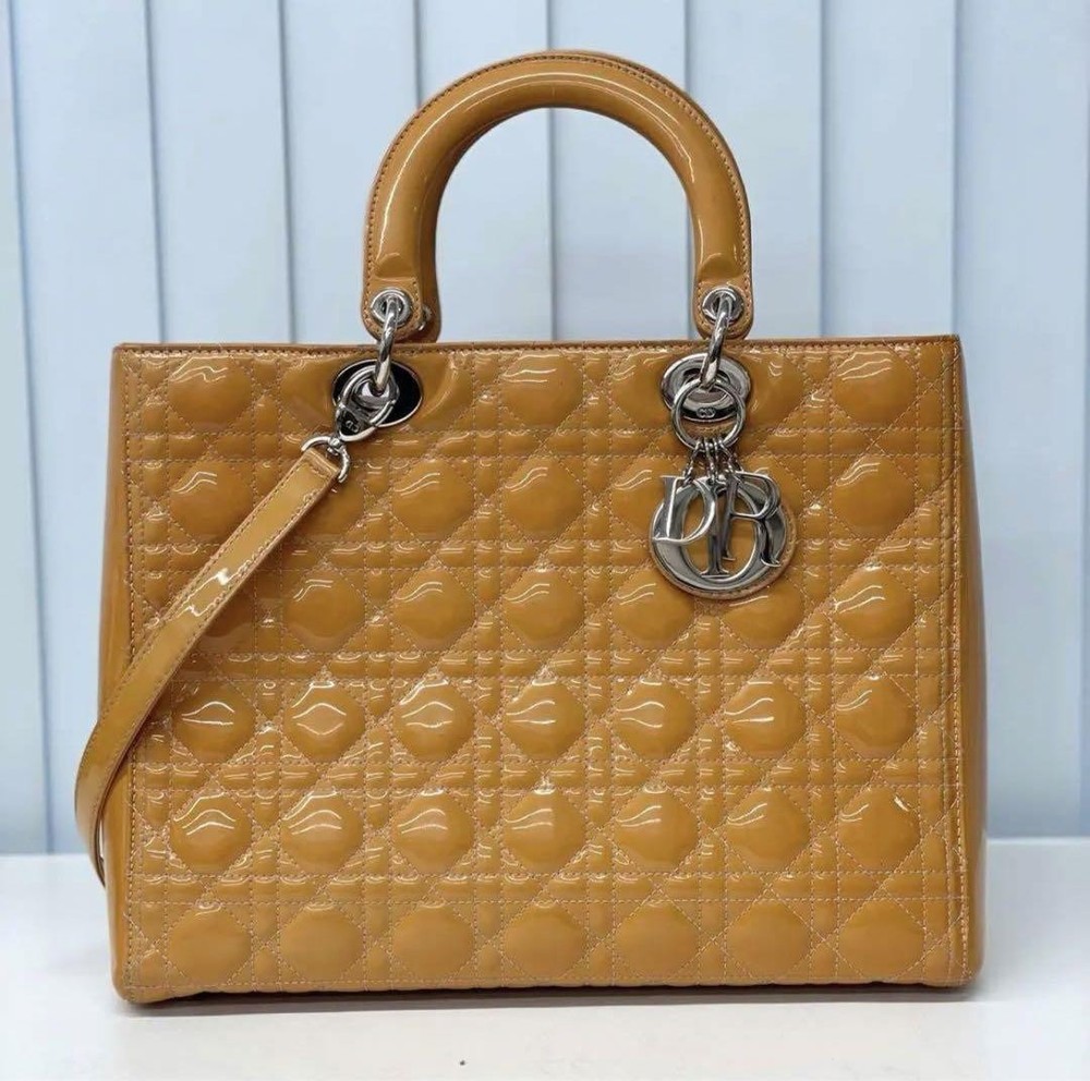 Lady Dior Large Yellow Patent Leather 2-Way Handbag