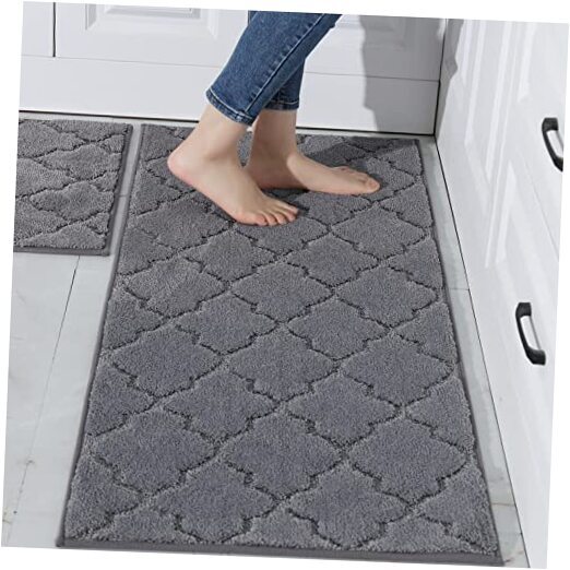 Soft Kitchen Rugs Set [2 PCS] 20x30 + 20x48 Inches Grey Sink Mats