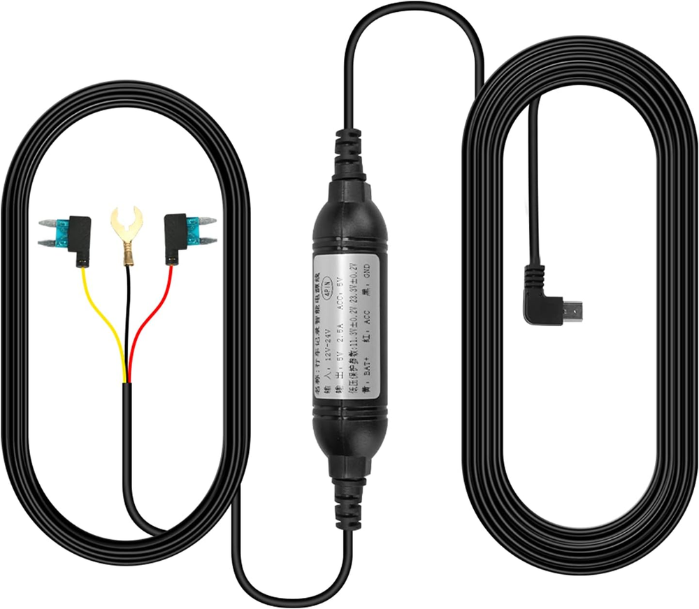 Hardwire Kit Mini USB Port for Dash Cam - 12V-24V to 5V, 9.8Ft Cable with Time-L