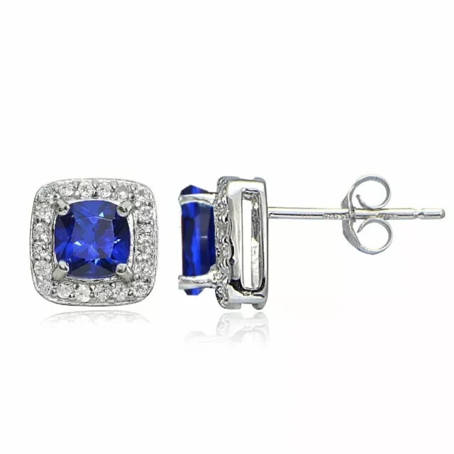 2Ct Cushion Cut Simulated Sapphire Women's Christmas Stud 14K White Gold Plated