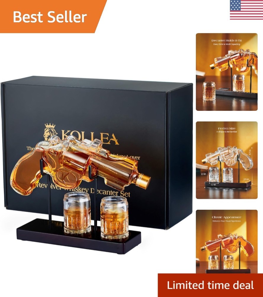 Elegant 9 oz Revolver Whiskey Decanter with 2 Shot Glasses - Perfect Gift