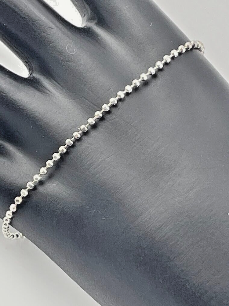 ITALY 925 STERLING SILVER 1.8MM DIAMOND CUT BALL BEAD CHAIN ANKLET 9.5