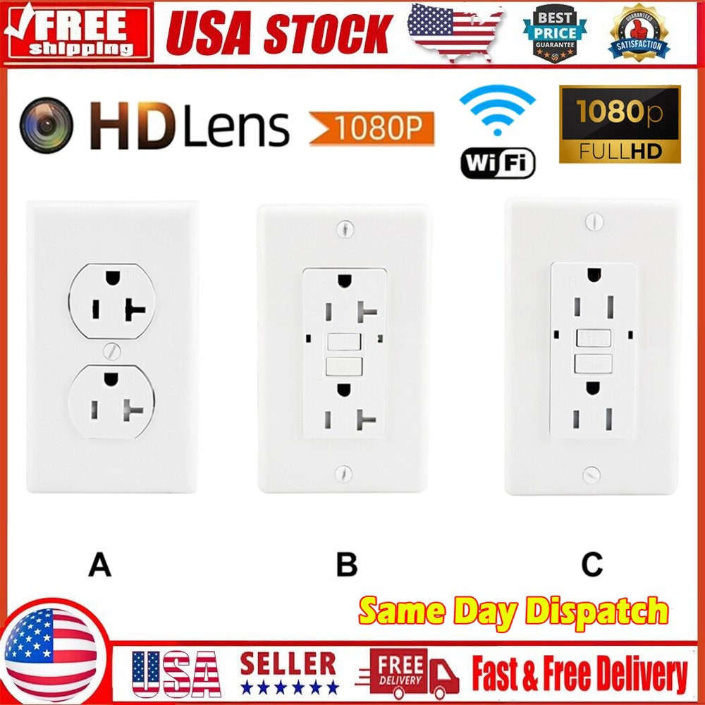 WiFi Mini Camera HD 1080P AC GFCI Wall Socket Indoor Home Security Nanny Camera