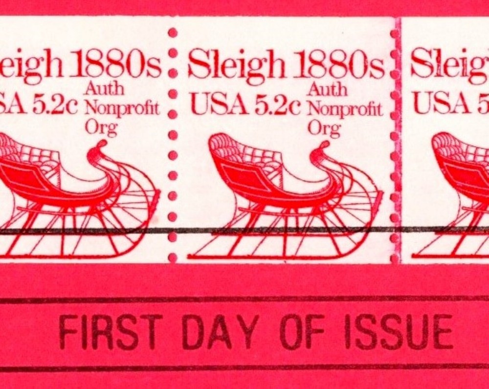 Official First Day Souvenir Page FDC Sleigh Coil Plate # Line Strip PNC 1983-07