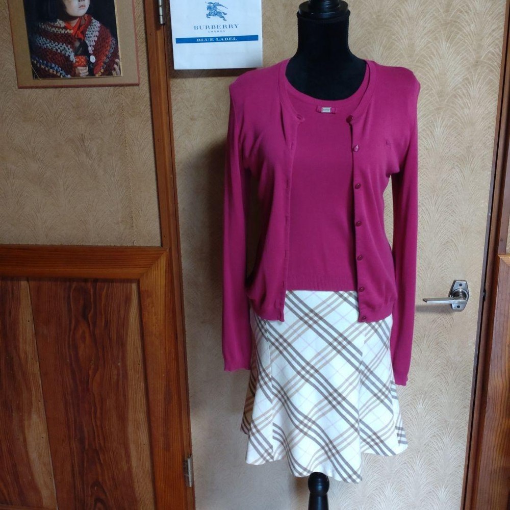 Burberry Blue Label Knit Twin Set Cardigan & Short Sleeve Top Purple 38
