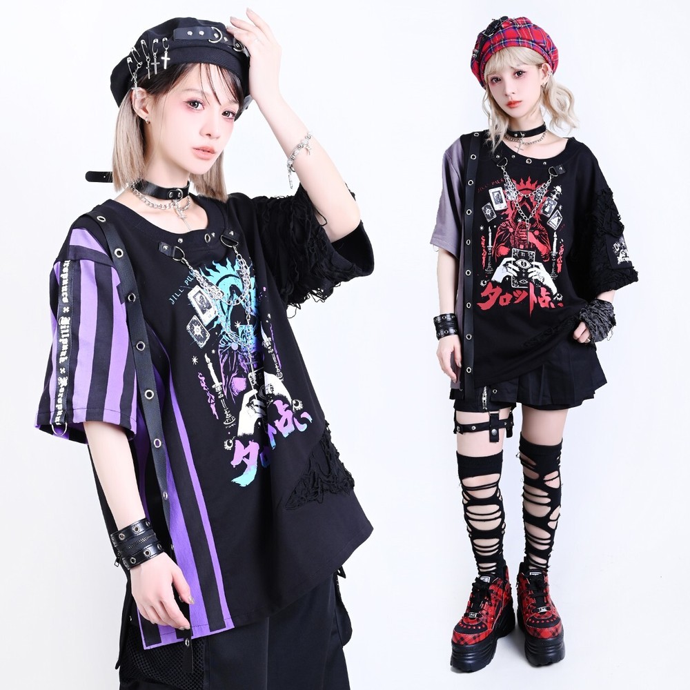 Punk grunge apocalypse tarot cross necklace graphic tee JJ2530-image