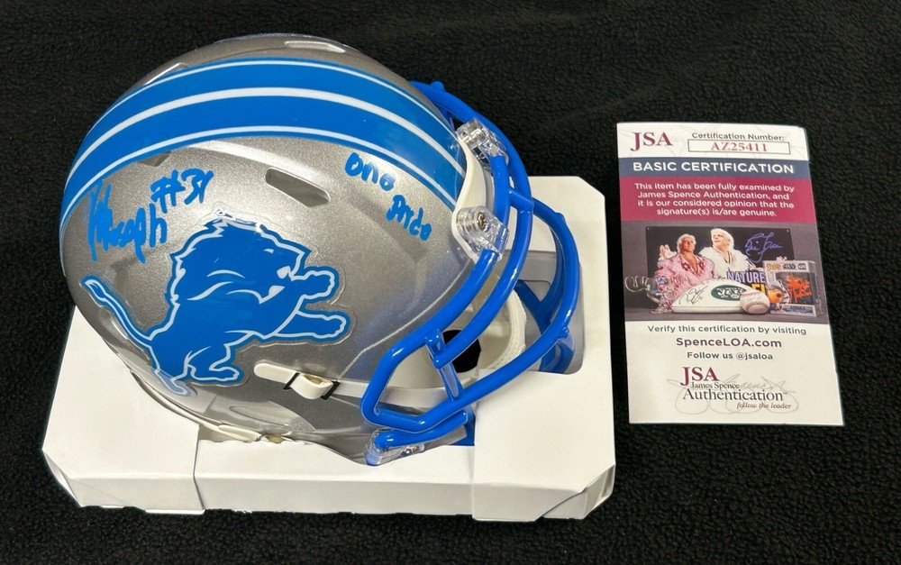 Kerby Joseph Signed & Inscribed 2024 Detroit Lions Mini Helmet JSA COA