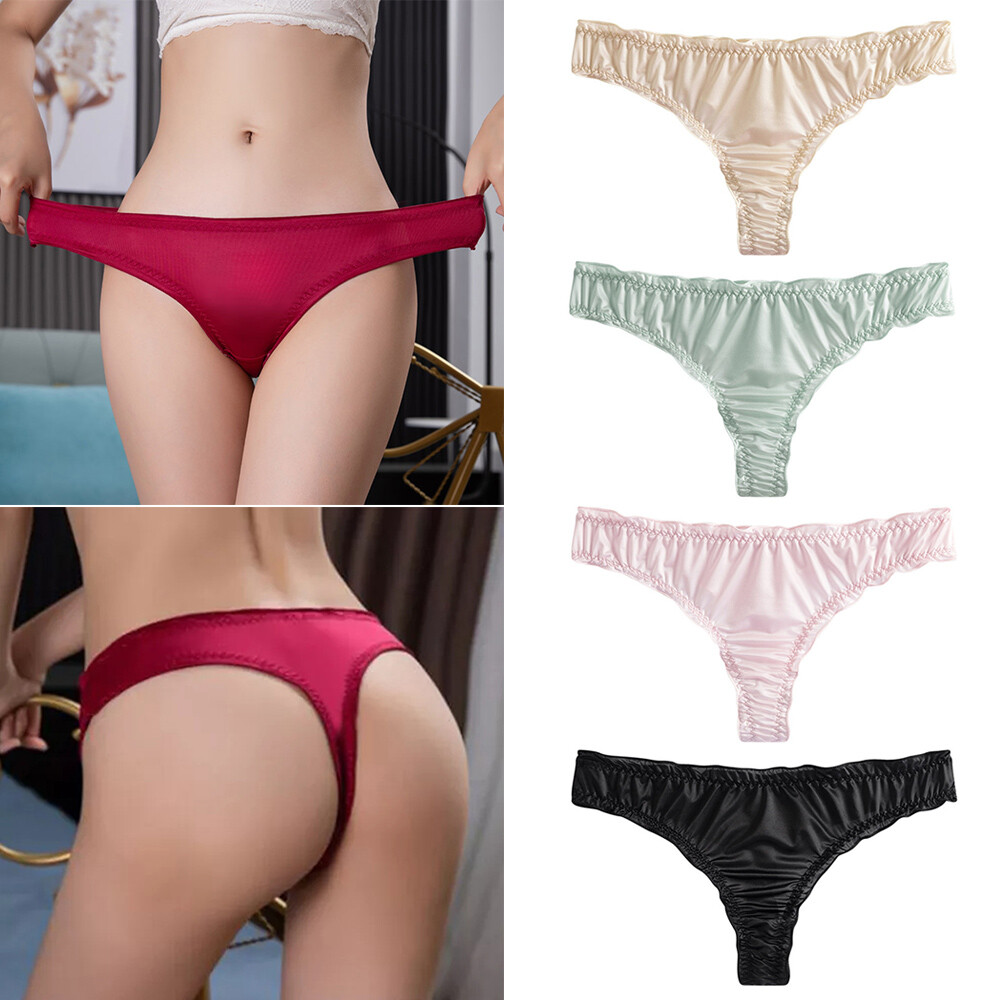 Womens Sexy Satin Panties Thong G string Briefs Underwear Lingeries Knickers