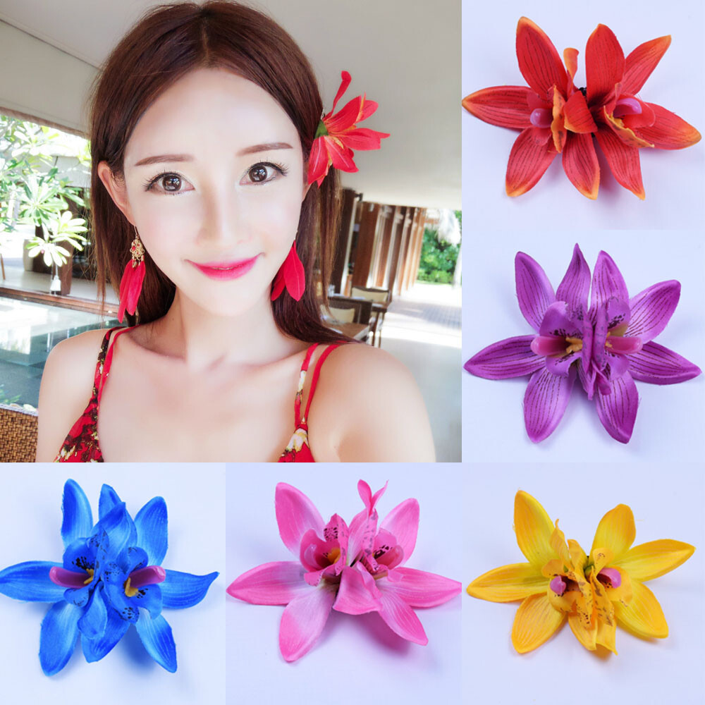 Women Bohemia Beach Lily Orchid Flower Hair Clip Bridal Wedding Headwear US