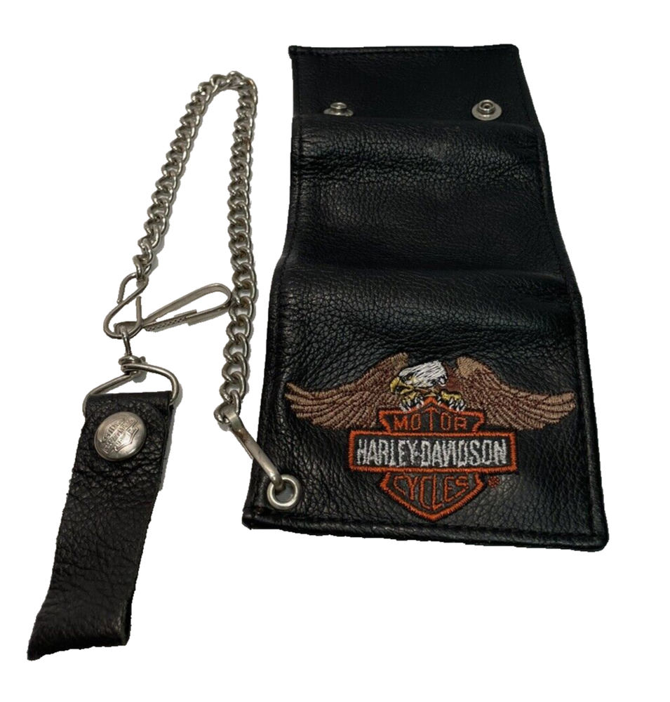 Vintage Harley Davidson Wallet Trifold With Card Sleeves and Chain