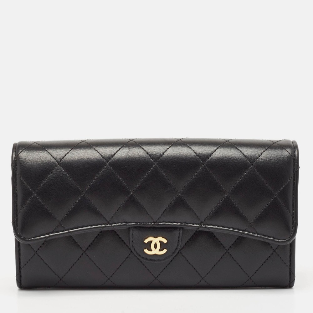 Chanel Black Quilted Leather Classic Flap Continental Wallet