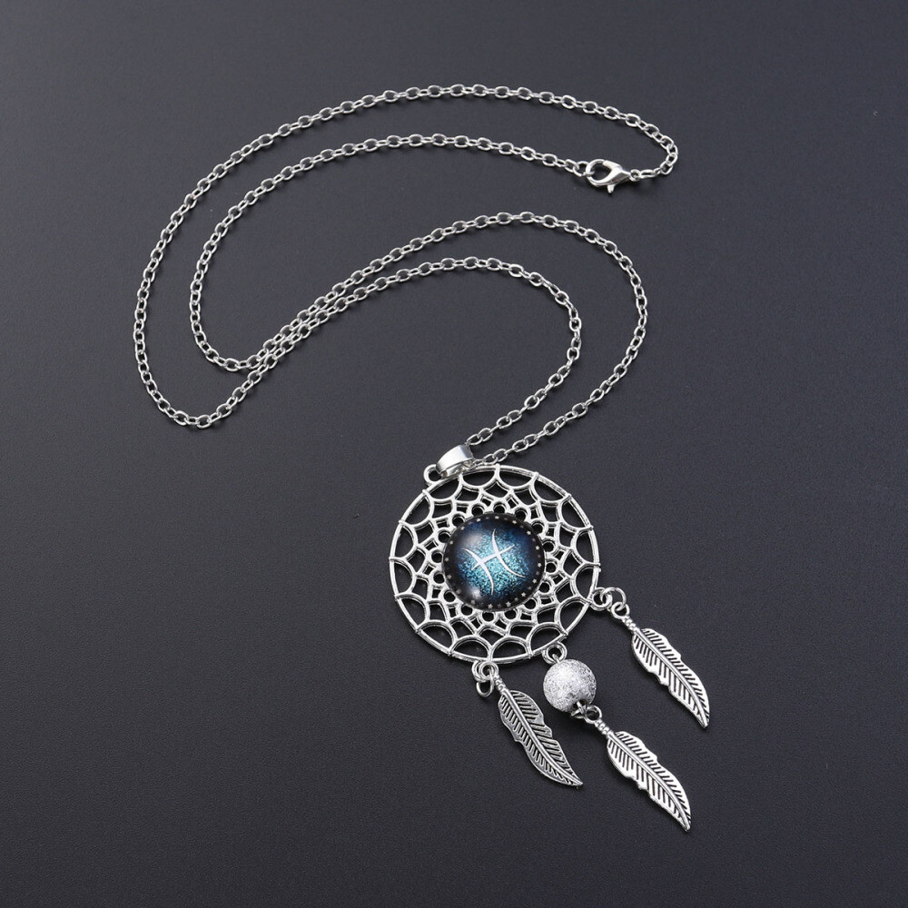 Dreamcatcher Necklace Retro Bohemia Zodiac Sign Pendant Dangling Tassel