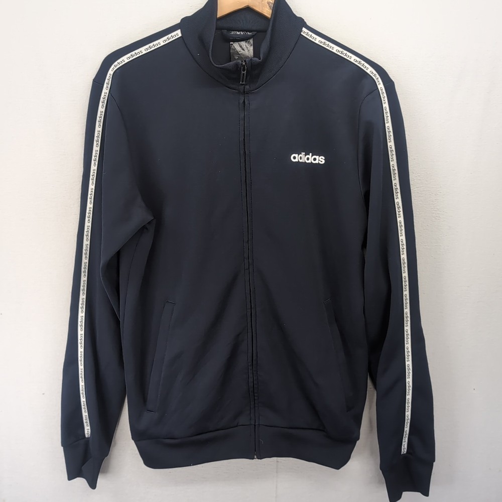 adidas Climalite Full Zip Track Jacket Navy Blue White Stripe Mens S