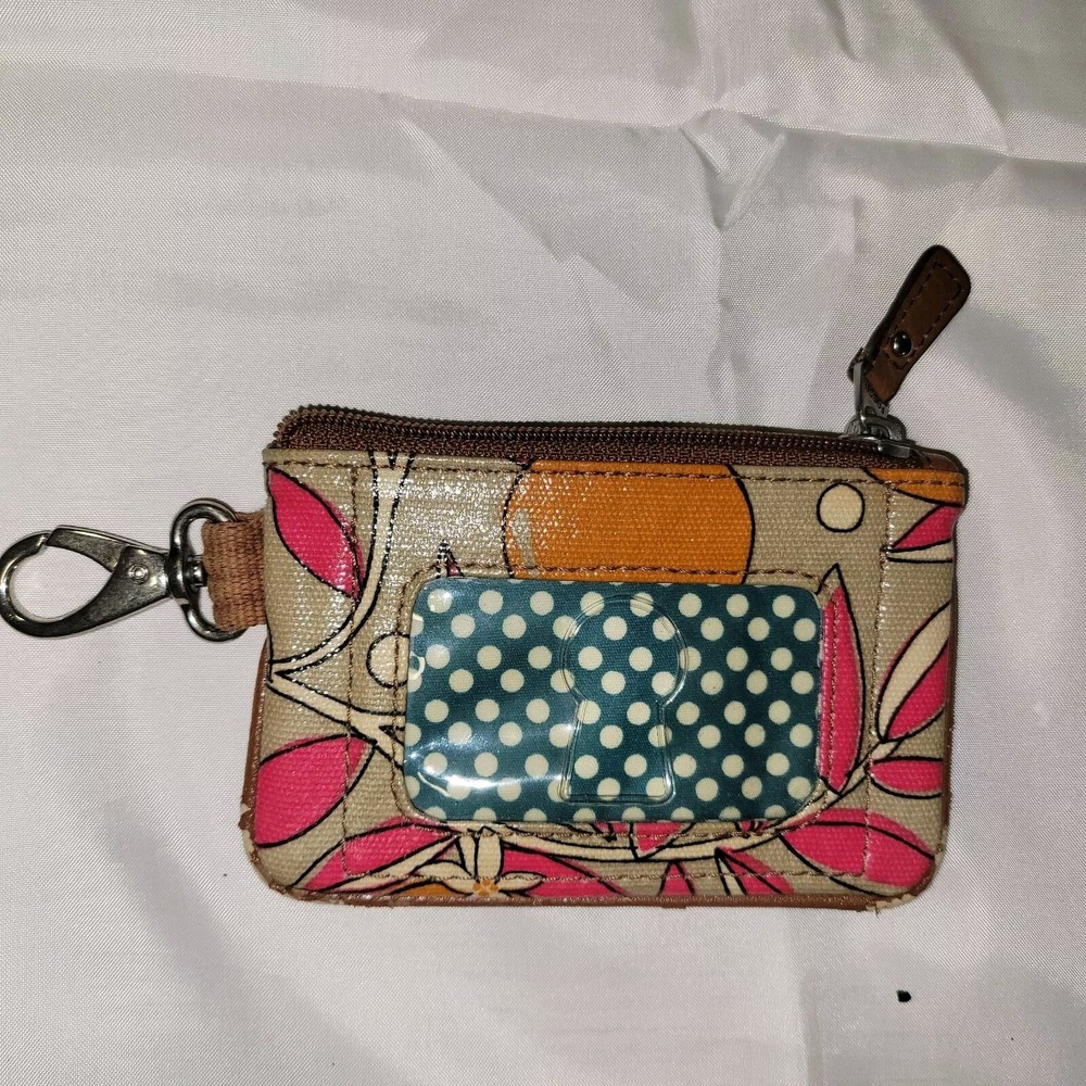 VTG Fossil Genuine Leather ID Change Purse Credit Card Holder Key Chain Brown