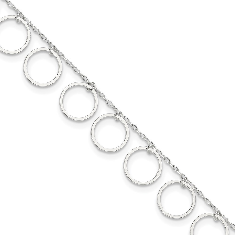 Sterling Silver Circle Dangle Anklet 10 Inch 3.22g Women's Jewelry  