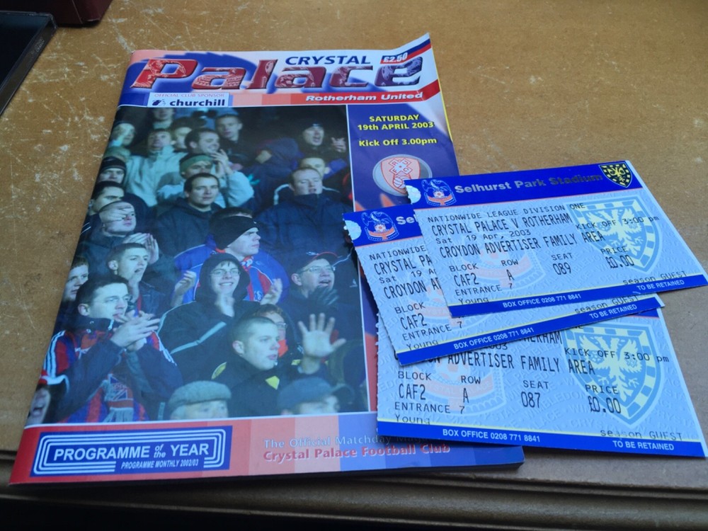 Crystal Palace vs Rotherham United 2003 Football Programme & Ticket