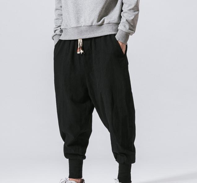 Men's Japanese Pants Casual Cotton Linen Stretch Elastic men Trousers Joggers