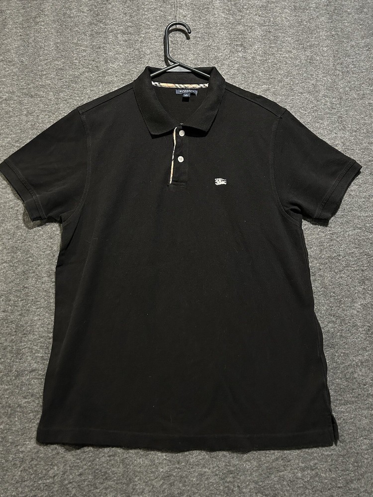 Burberry London Cotton Nova Check Trim Short Sleeve Black Polo Shirt Men’s Large