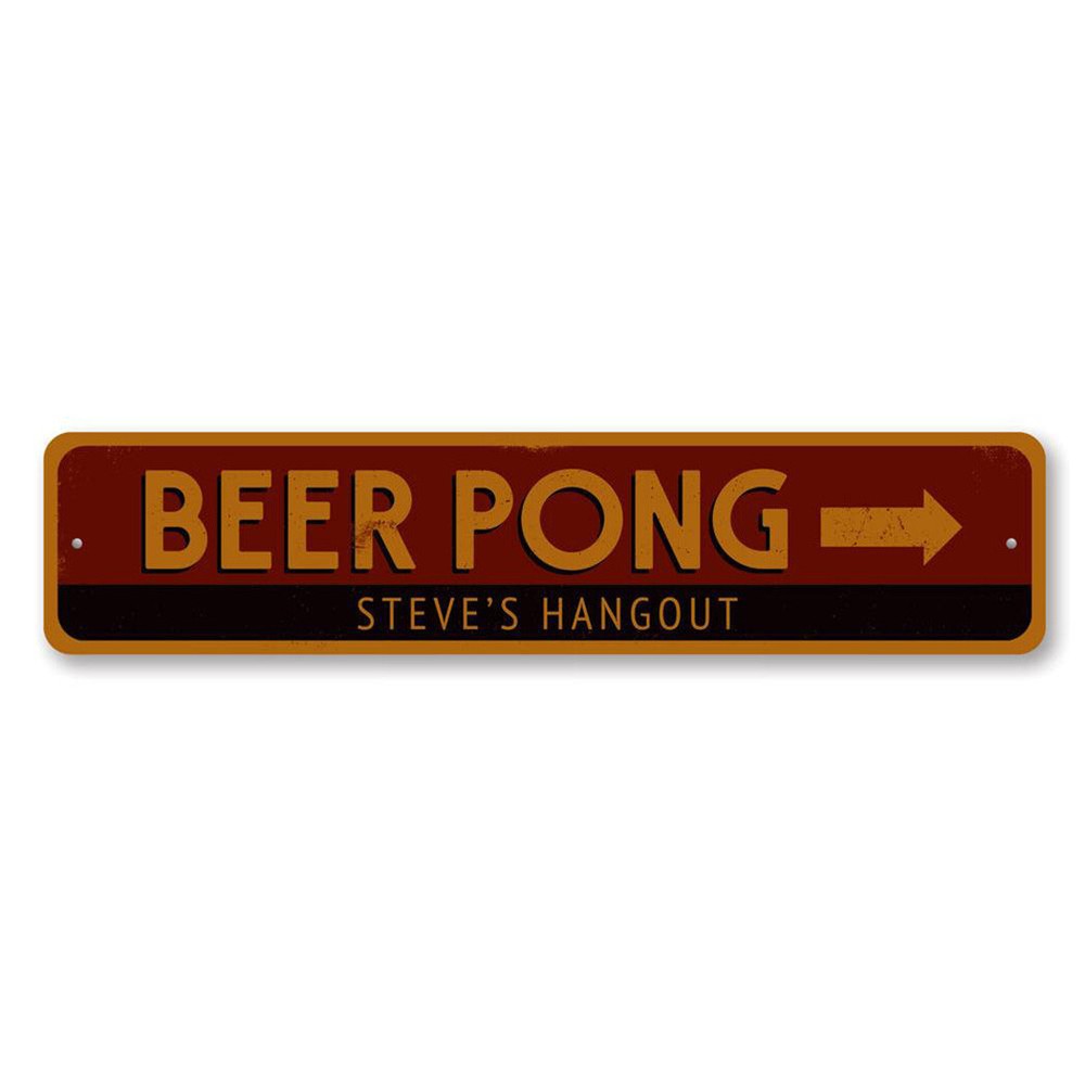 Personalized Beer Pong Arrow Hangout Name Bar  Aluminum Metal Decor Sign