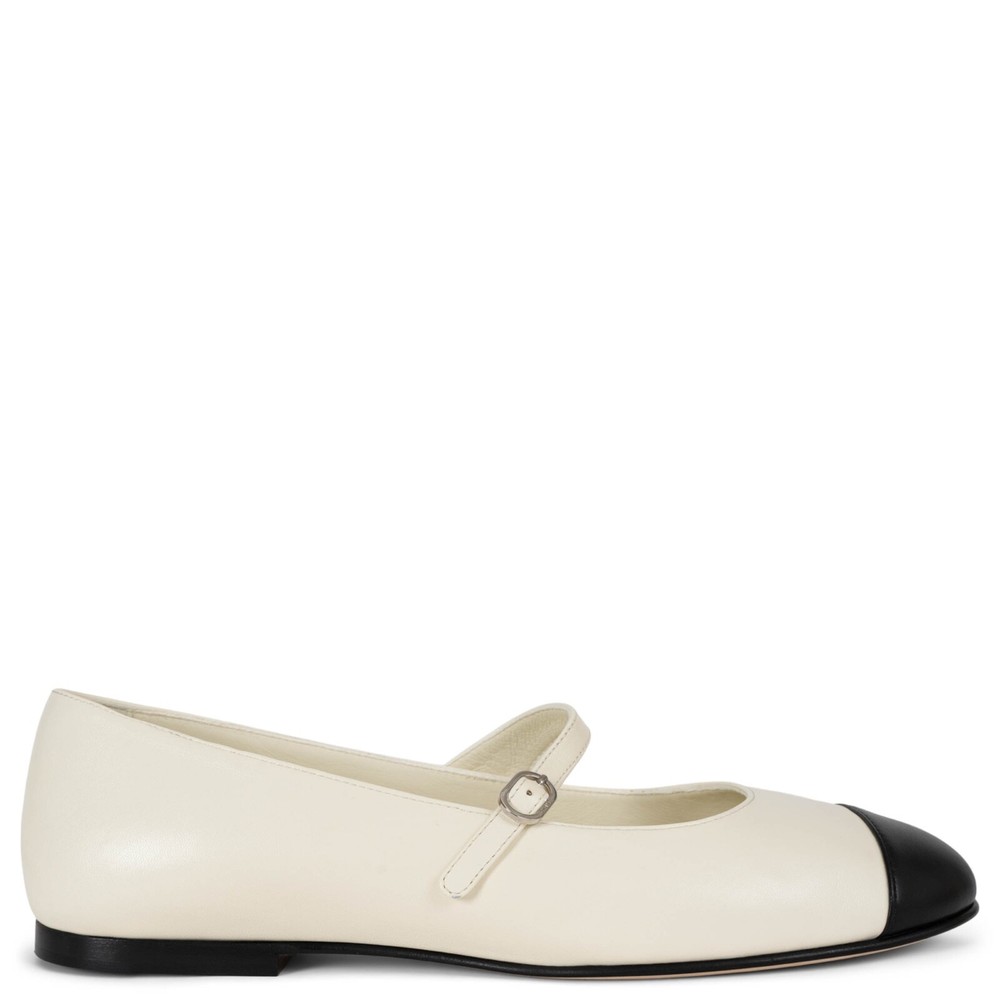 CHANEL 22P Cream Leather Mary Jane Ballet Flats Size 38.5 71737