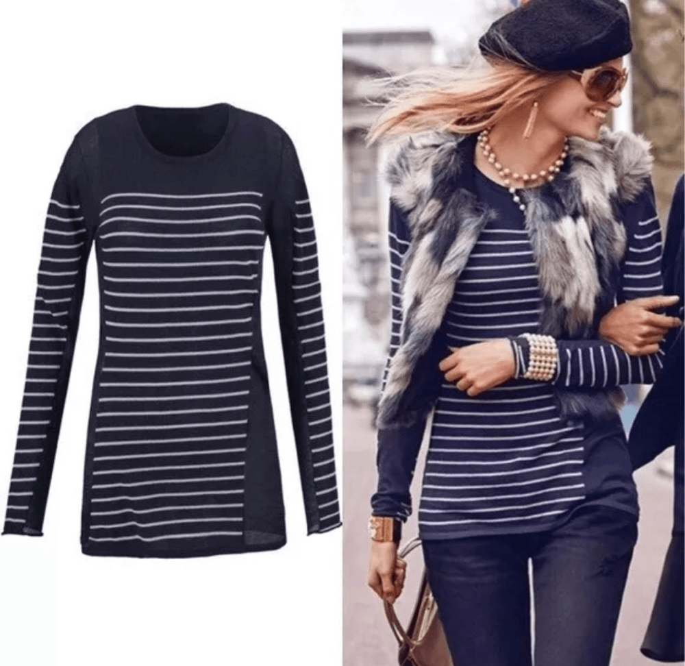 CAbi Regiment navy striped nautical lightweight M sweater