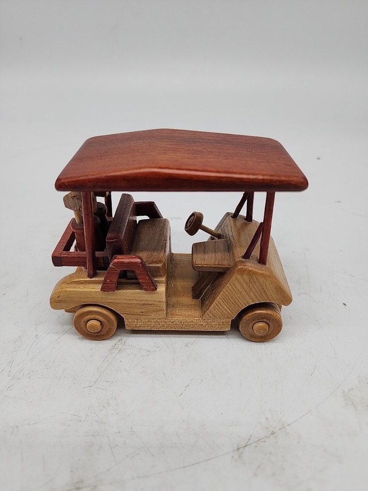 Vintage Golf Cart Figurine Wood Statue Carving Christmas Gift Golf Lover
