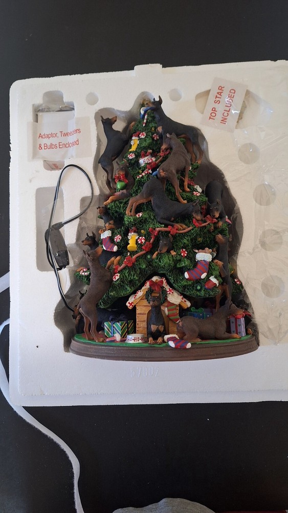 Árbol de Navidad Danbury Mint Doberman Pinscher perro O.G. Paquete