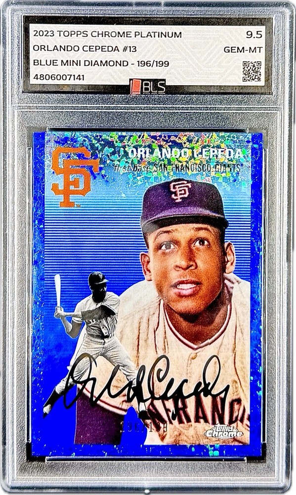 2023 Topps Chrome Platinum ORLANDO CEPEDA Blue Mini Diamond /199 BLS 9.5 GEM