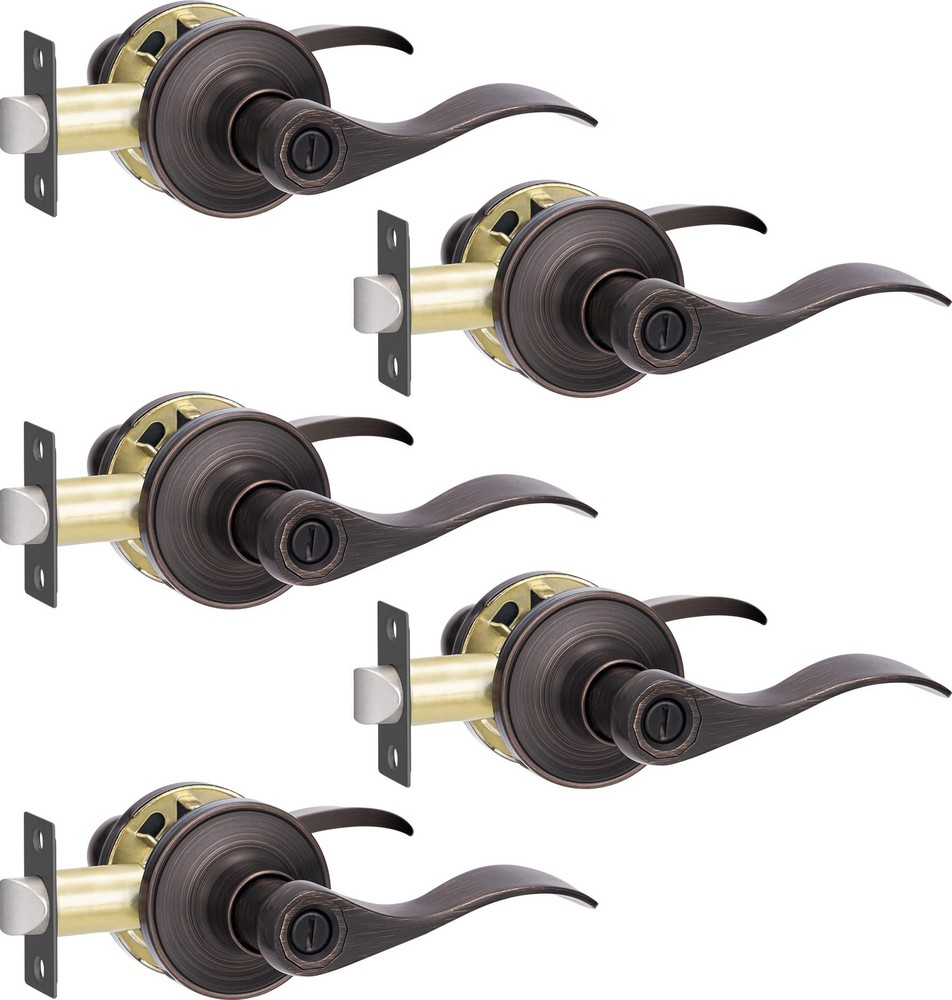 5-Pack Keyless Privacy Door Levers with Lock in Oil Rubbed Bronze Finish