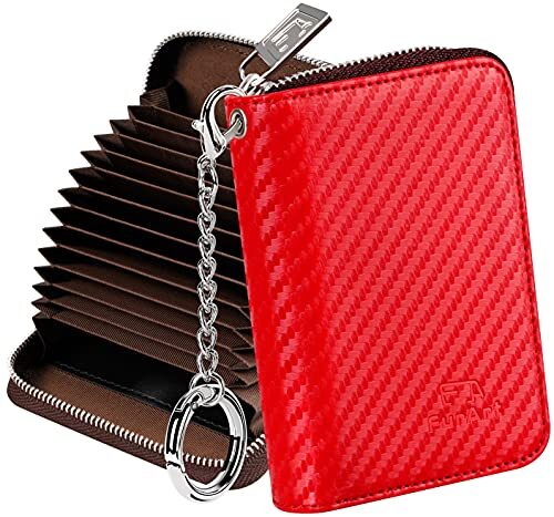 Carbon Fiber Red Zipper Card Holder for Men & Women  -image