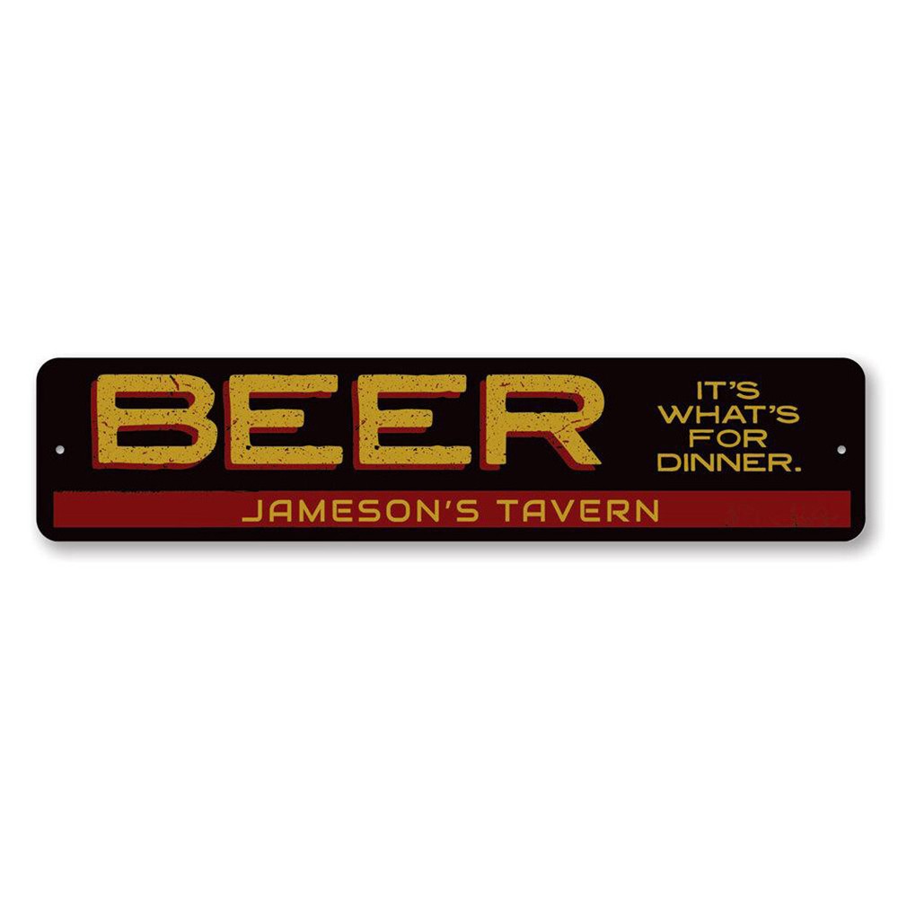 Beer It's What's For Dinner Sign, Personalized Tavern Name Metal Decor Sign