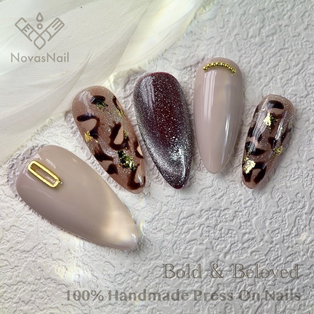 Handmade Cat Eye Press-On Nails – Pink Leopard Trendy Fake Nails | Reusable