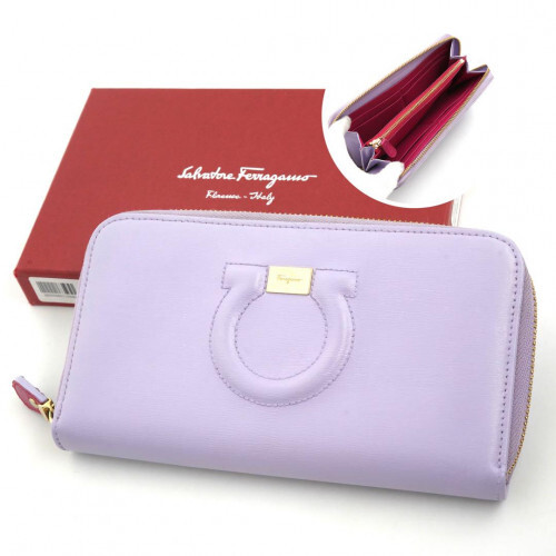 Salvatore Ferragamo Purple Leather Zip Around Long Wallet 2640