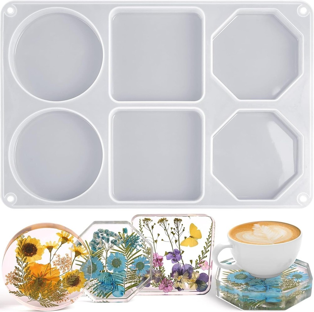 Resin Large Coaster Molds 6-Cavity Deep Round Silicone Molds for Resin...