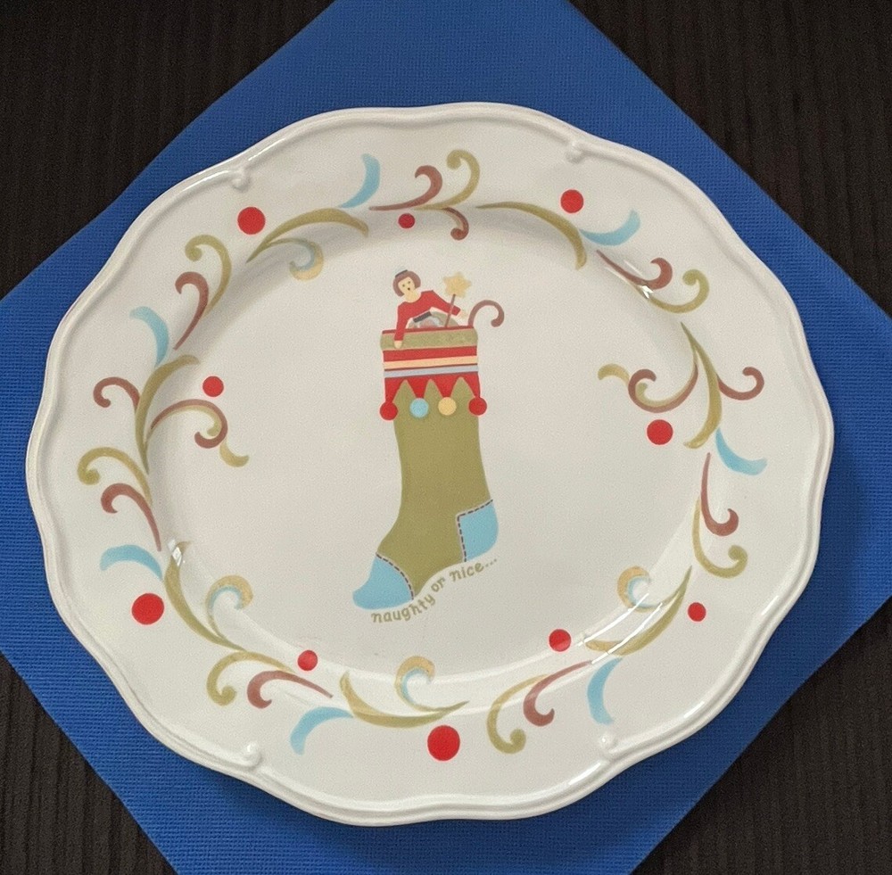 (27) Waterford  Great Rm Naughty/Nice Christmas Serving Plate Oval Doll Stocking