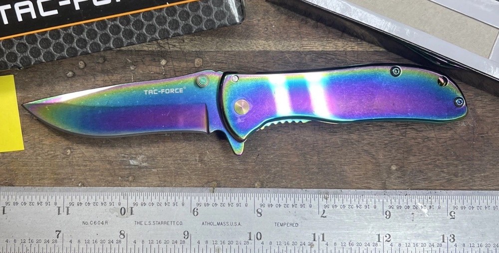 Tac Force Frame Folding Knife with 3 Inch Stainless Blade and Spectrum Finish Steel Handle