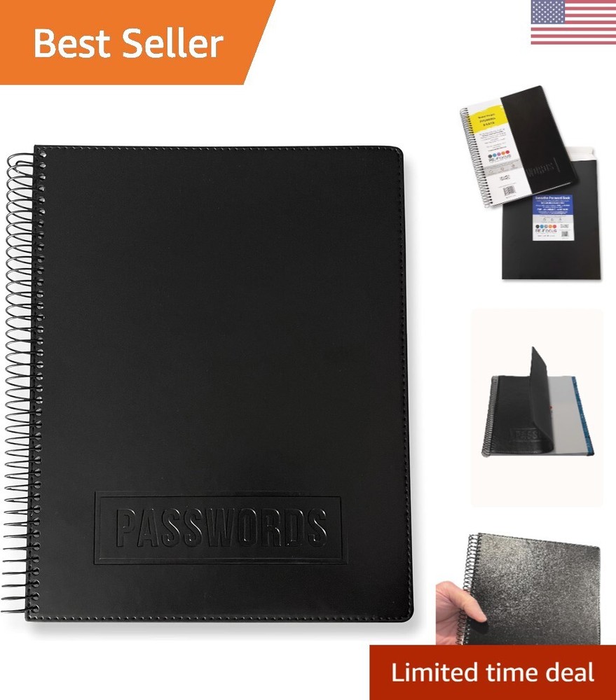 Executive Password Keeper Book with Faux-Leather Cover and Spiral Binding-image