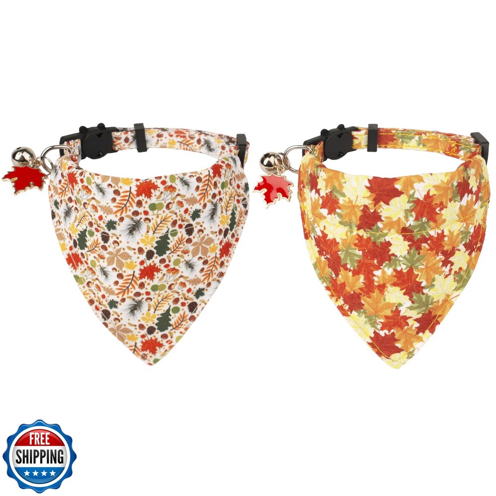 ADOGGYGO Fall Cat Collars Breakaway with Removable Bandana, Adjustable Autumn